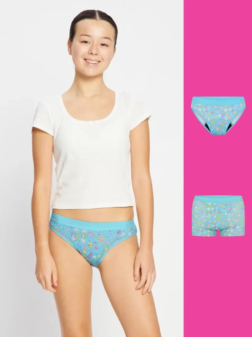 SmileyWorld® Modibodi Teen Hipster Bikini et Boyshort culottes menstruelles