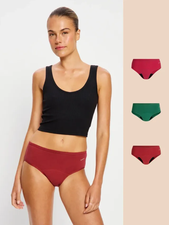 Modibodi Basic Mid-Rise Brief culotte lot 3 flux moyen
