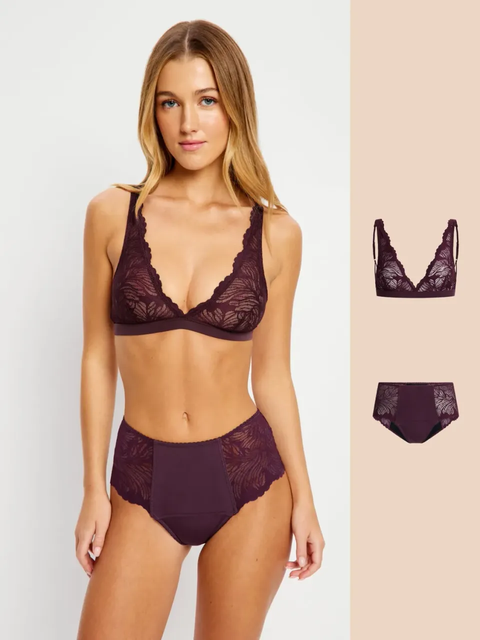 Modibodi Plum Perfection ensemble bralette culotte flux super
