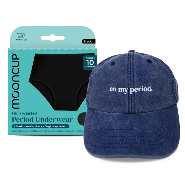 Moon Cup On My Period. casquette + culotte menstruelle nuit flux fort