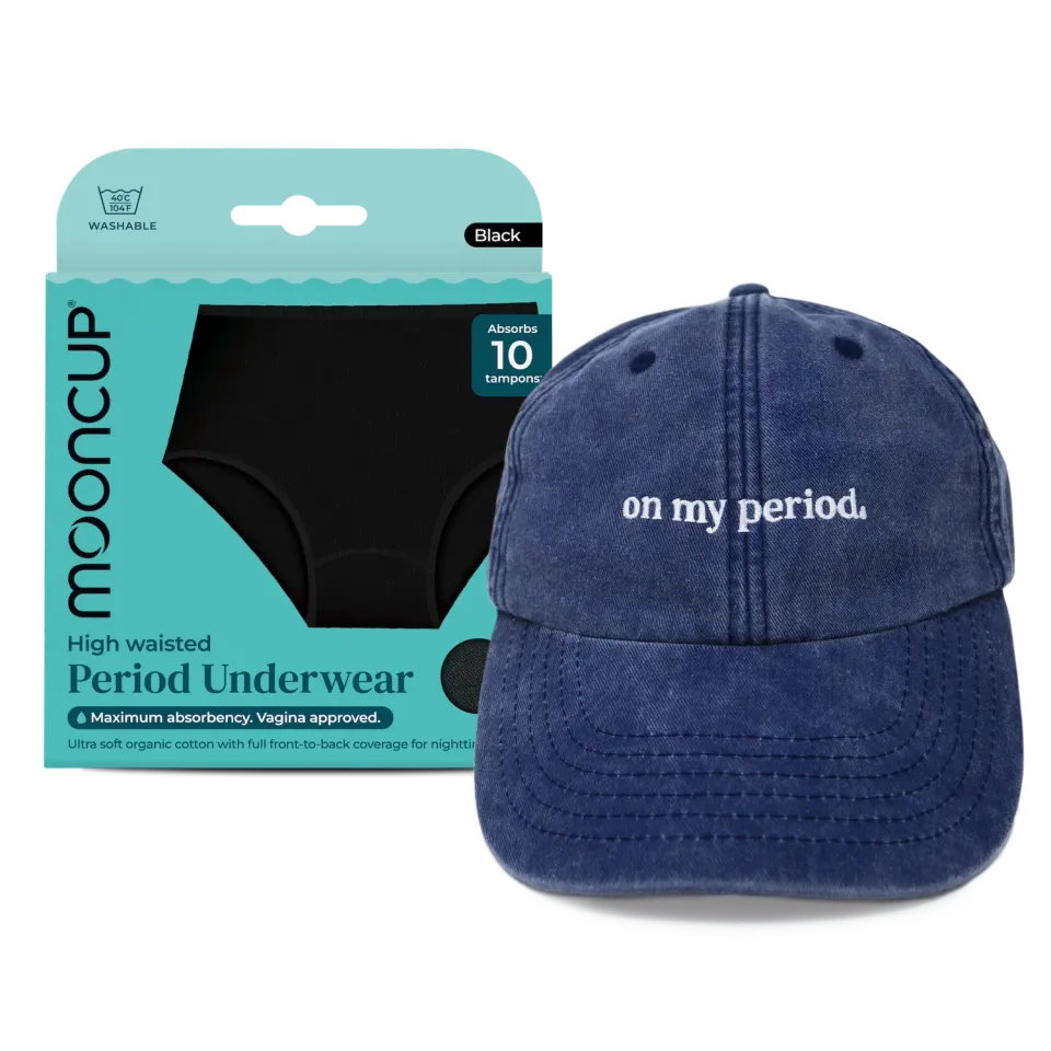 Moon Cup On My Period. casquette + culotte menstruelle nuit flux fort